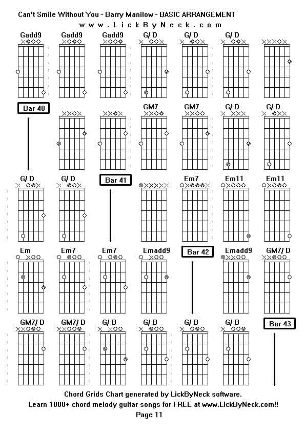 Chord Grids Chart of chord melody fingerstyle guitar song-Can't Smile Without You - Barry Manilow - BASIC ARRANGEMENT,generated by LickByNeck software.